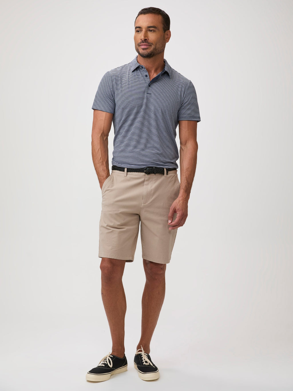 Navy + White Striped Performance Cool Polo