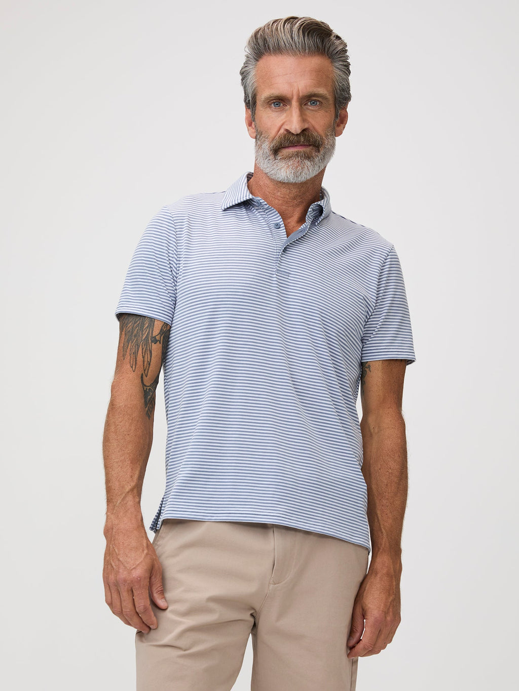 Wedgewood + White Striped Performance Cool Polo
